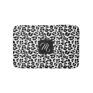 Black and White Leopard Print with Custom Monogram Bathroom Mat