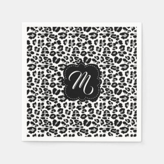 Black and White Leopard Print with Custom Monogram Paper Napkins
