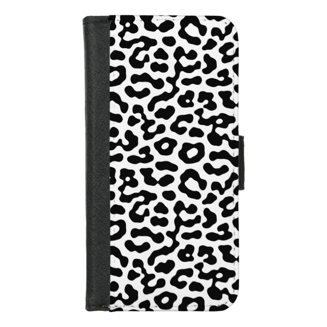 Black and White Leopard Spots Print Pattern iPhone Wallet Case (Front)