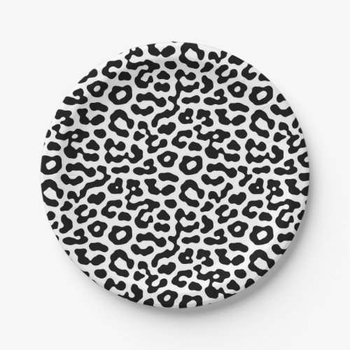 Black and White Leopard Spots Print Pattern Paper Plates