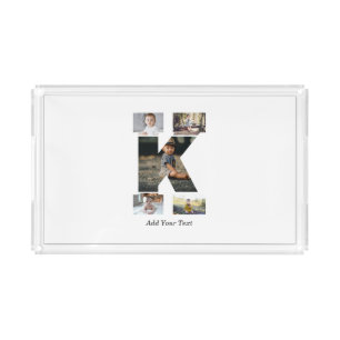 Black and White Letter K Photo Collage Acrylic Tray