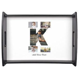 Black and White Letter K Photo Collage Serving Tray
