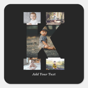 Black and White Letter K Photo Collage Square Sticker