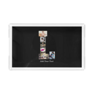 Black and White Letter L Photo Collage Acrylic Tray