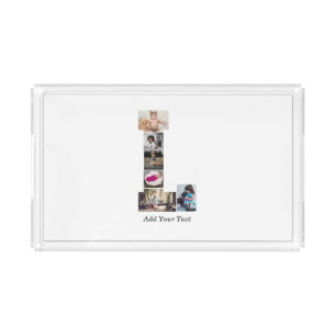Black and White Letter L Photo Collage Acrylic Tray