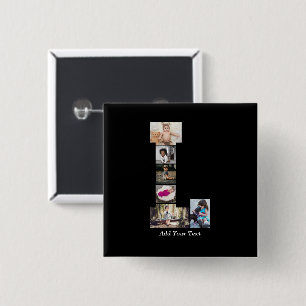Black and White Letter L Photo Collage Button