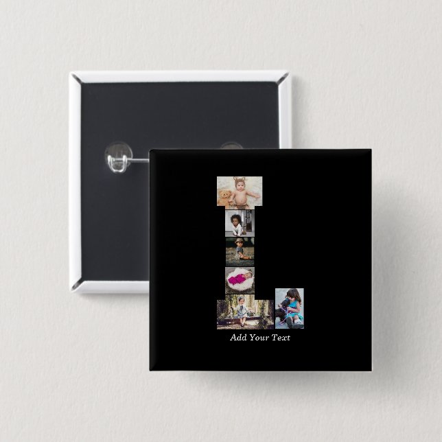 Black and White Letter L Photo Collage Button (Front & Back)