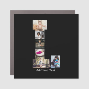 Black and White Letter L Photo Collage Car Magnet