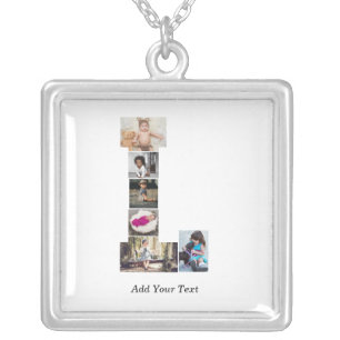Black and White Letter L Photo Collage Silver Plated Necklace