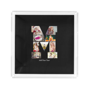 Black and White Letter M Photo Collage Acrylic Tray