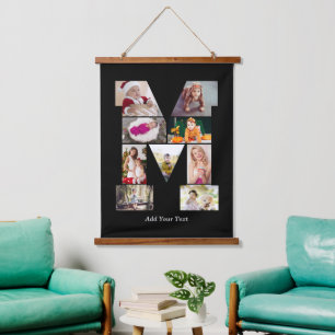 Black and White Letter M Photo Collage Hanging Tapestry