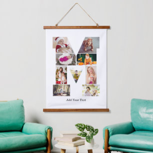 Black and White Letter M Photo Collage Hanging Tapestry