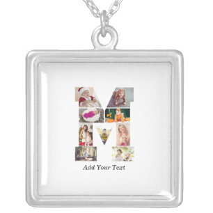 Black and White Letter M Photo Collage Silver Plated Necklace
