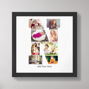 Black and White Letter N Photo Collage Framed Art