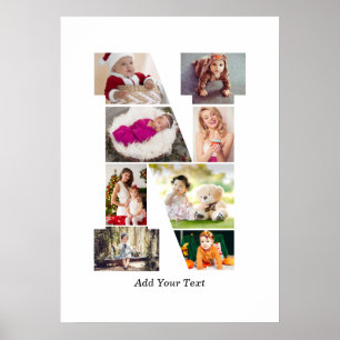 Black and White Letter N Photo Collage Poster
