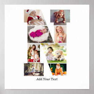 Black and White Letter N Photo Collage Poster