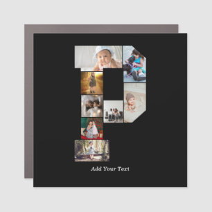 Black and White Letter P Photo Collage Car Magnet