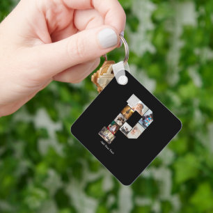 Black and White Letter P Photo Collage Keychain