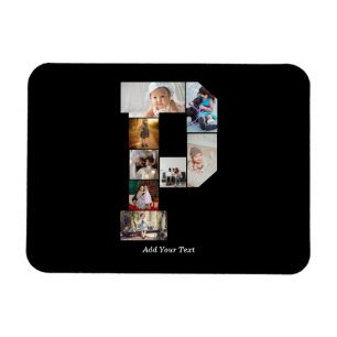 Black and White Letter P Photo Collage Magnet