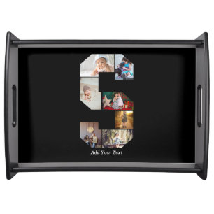 Black and White Letter S Photo Collage Serving Tray