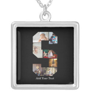 Black and White Letter S Photo Collage Silver Plated Necklace