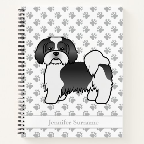 Black And White Lhasa Apso Cartoon Dog  Name Notebook