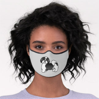 Black And White Lhasa Apso Cartoon Dog Premium Face Mask