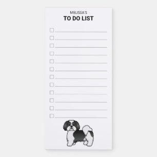 Black And White Lhasa Apso Cartoon Dog To Do List Magnetic Notepad