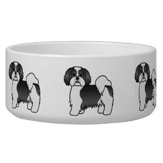 Black And White Lhasa Apso Cute Cartoon Dog Bowl
