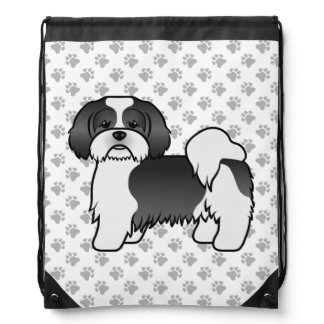 Black And White Lhasa Apso Cute Cartoon Dog Drawstring Bag