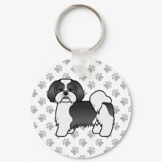 Black And White Lhasa Apso Cute Cartoon Dog Keychain