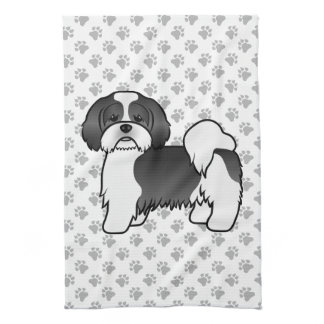 Black And White Lhasa Apso Cute Cartoon Dog Kitchen Towel