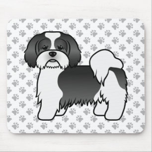 Black And White Lhasa Apso Cute Cartoon Dog Mouse Pad