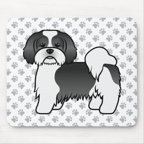Black And White Lhasa Apso Cute Cartoon Dog Mouse Pad