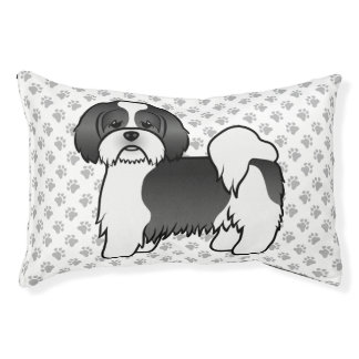 Black And White Lhasa Apso Cute Cartoon Dog Pet Bed