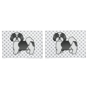 Black And White Lhasa Apso Cute Cartoon Dog Pillow Case