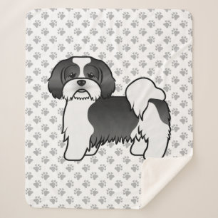 Black And White Lhasa Apso Cute Cartoon Dog Sherpa Blanket