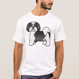Black And White Lhasa Apso Cute Cartoon Dog T-Shirt