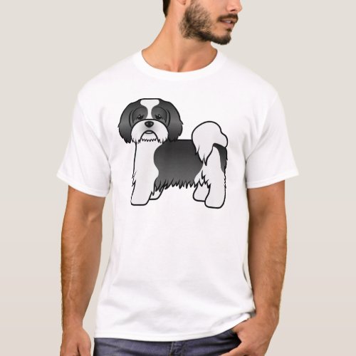 Black And White Lhasa Apso Cute Cartoon Dog T_Shirt