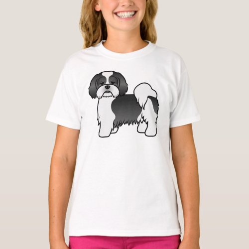 Black And White Lhasa Apso Cute Cartoon Dog T_Shirt