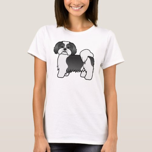 Black And White Lhasa Apso Cute Cartoon Dog T_Shirt