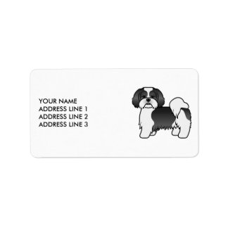 Black And White Lhasa Apso Cute Dog &amp; Custom Text Label