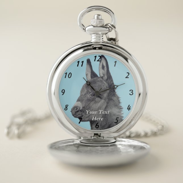 black and white lifelike drawing of cute donkey pocket watch (Inside)