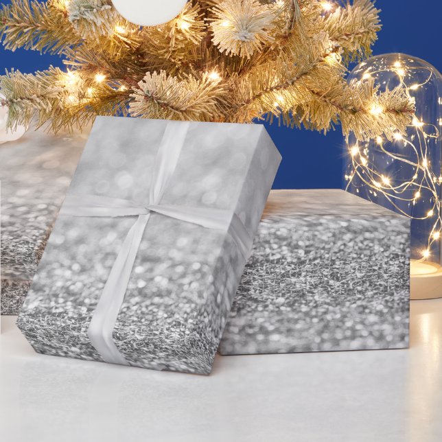 Black and White light faux glitter sparkles print Wrapping Paper (Holidays)