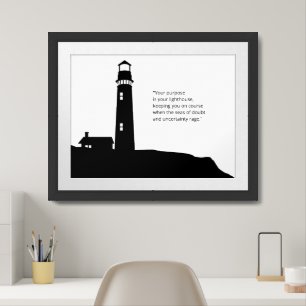 Black and White Lighthouse   Motivational Quote Framed Art