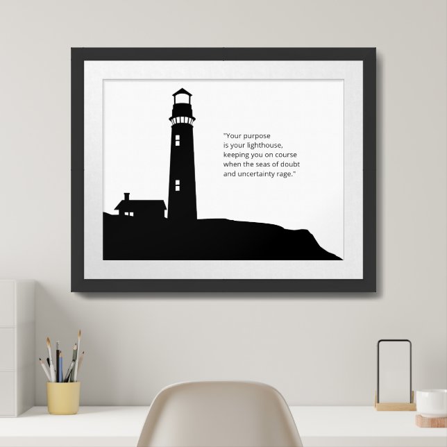 Black and White Lighthouse | Motivational Quote Framed Art (Home Office)
