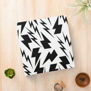 Black and White Lightning Background Y2K Pattern 3 Ring Binder