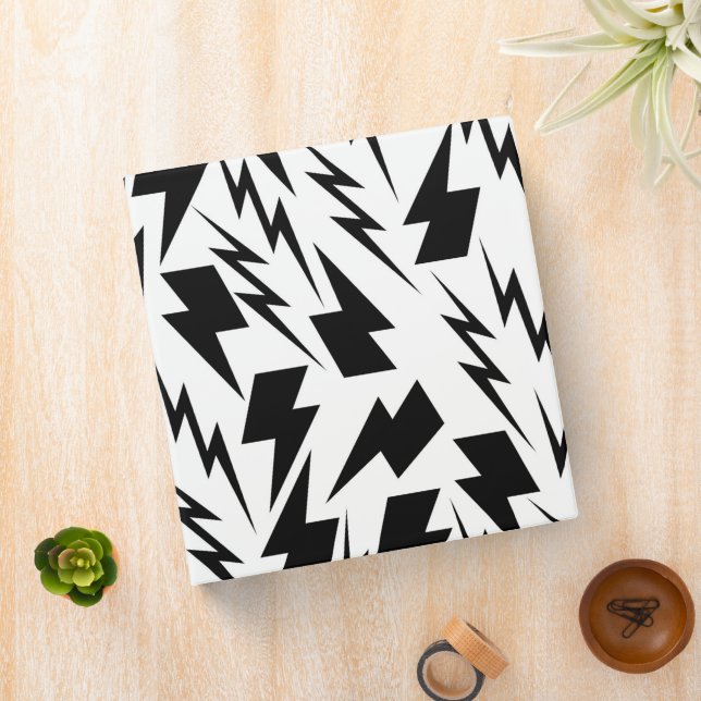 Black and White  Lightning Background Y2K Pattern 3 Ring Binder (In Situ)
