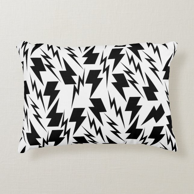Black and White Lightning Background Y2K Pattern Accent Pillow (Front)