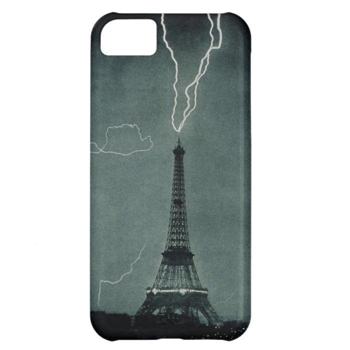 Black and White Lightning Strike Eiffel Tower Case Cover For iPhone 5C